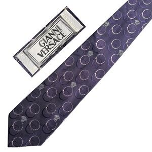 GIANNI VERSACE 90s Vintage Metallic Silk Medusa Pattern Tie Made in Italy